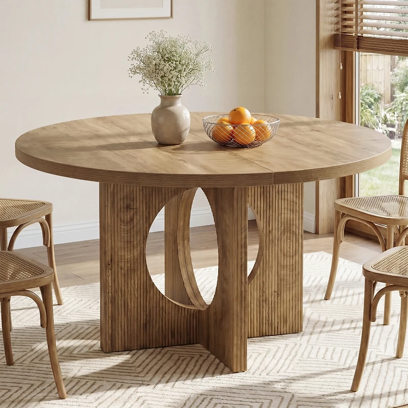 Tribesigns 63-78.8-Inch Extendable Wood Dining Table for 6-8 with Metal Frame, Rustic Brown & Black Modern Kitchen Table