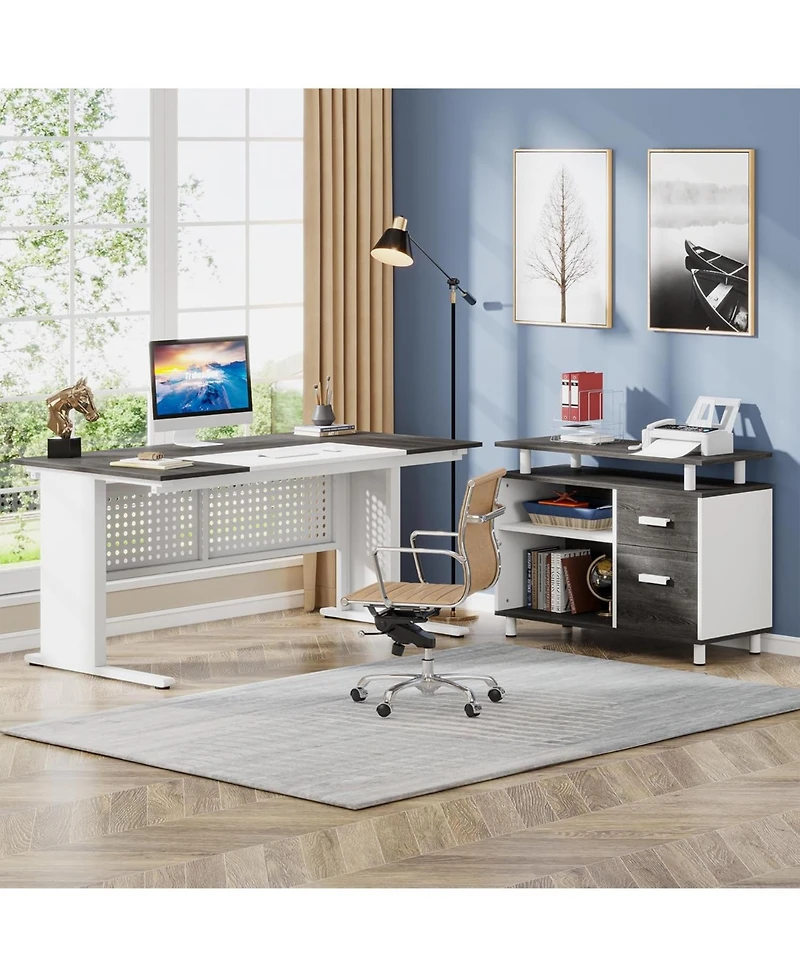 Tribesigns 63" L-Shaped Executive Desk with File Cabinet, Drawers & Storage Shelves – Office Desk