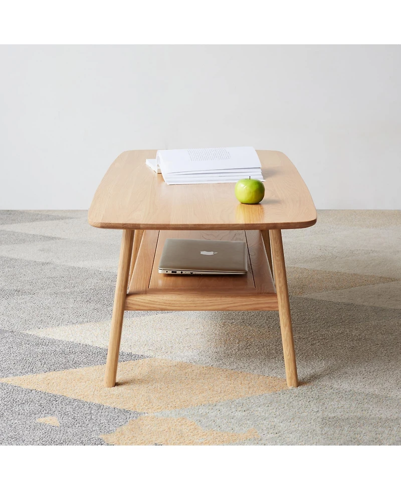 sumyeg Solid Wood Center Table Coffee Table with Natural Wood Finish and Storage Shelf