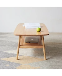 sumyeg Solid Wood Center Table Coffee Table with Natural Wood Finish and Storage Shelf