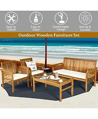 Costway 8 Pcs Outdoor Acacia Wood Sofa Furniture Set Cushioned Chair Coffee Table Garden