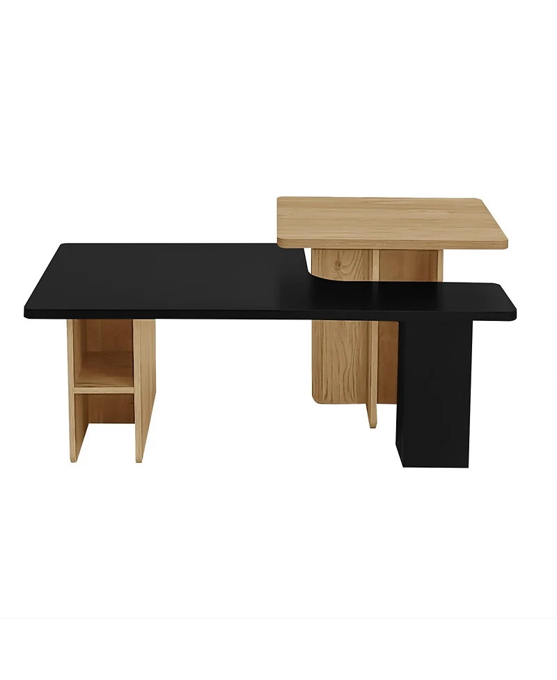 sumyeg Set of 2 Farmhouse Nesting Coffee Tables with Wood Finish