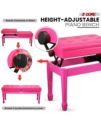 5 Core Duet Piano Bench 3.5 Inch Padded Cushioned Stool Wooden Heavy Duty Musician Chair w Storage