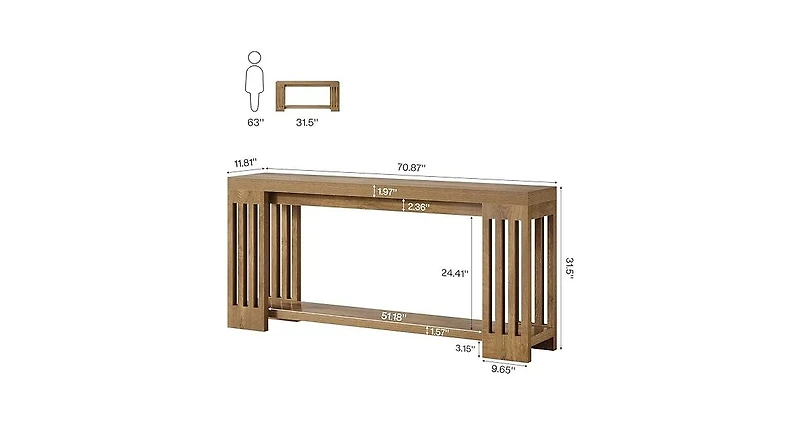 Tribesigns 2-Tier Extra Long Entryway Table, 70.9-Inch Farmhouse Console Table with Vertical Stripe Legs