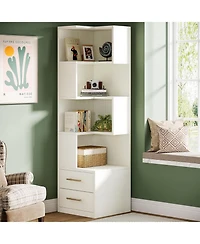 Tribesigns 5-Tier Corner Bookshelf with 2 Drawers, 66.9-Inch Tall Corner Bookcase Shelf, Home Office