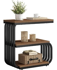 Tribesigns Small End Table, 3 Tier Design Accent Table with Metal Frame, Industrial Vintage Nightstand for Living Room, or Small Spaces (1, Brown)