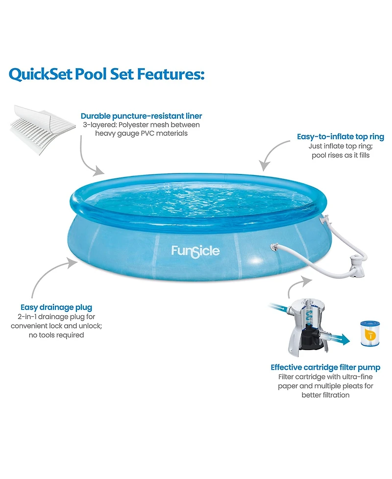Funsicle 12'x30" Sea-Thru QuickSet Inflatable Ring Top Outdoor Above Ground Pool