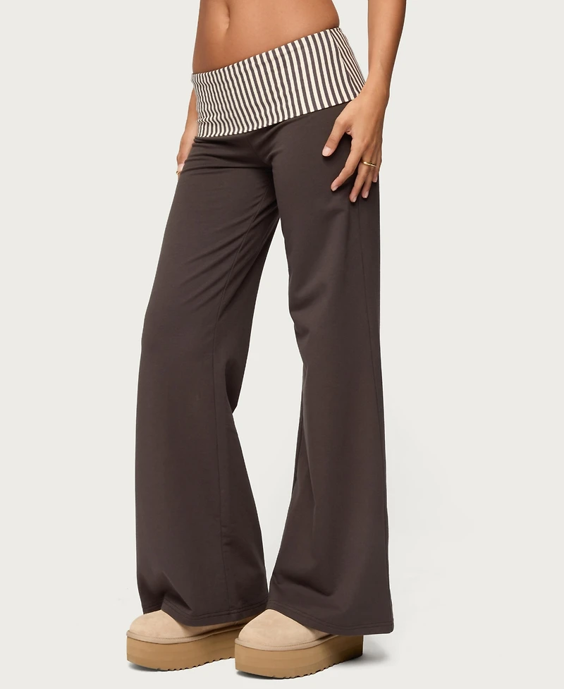 Edikted Women's Meshey Striped Fold Over Pants