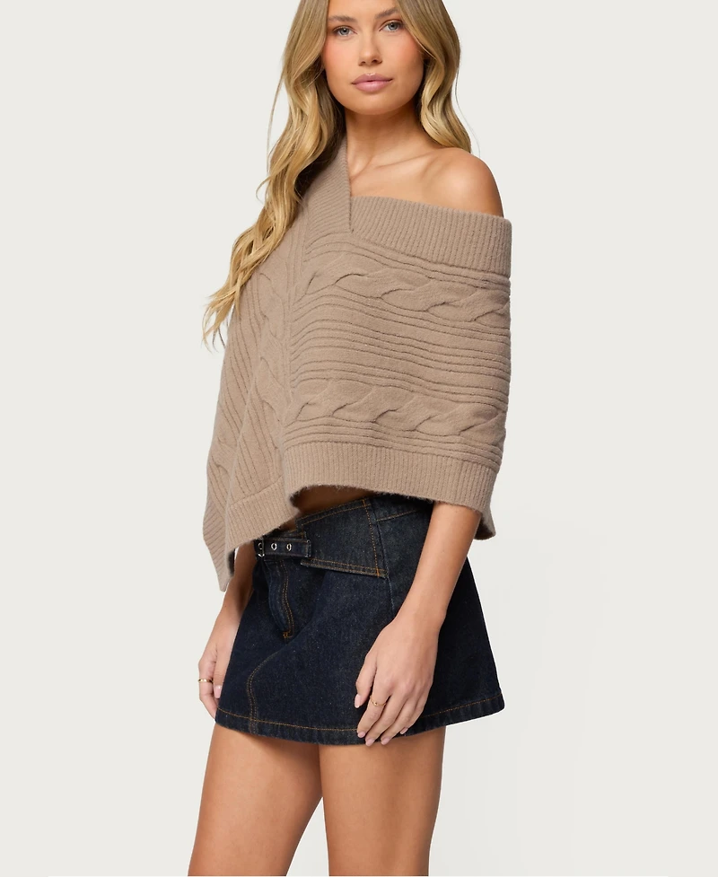 Edikted Women's Vickey Cable Knit Poncho