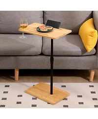 sumyeg Adjustable Bamboo C-Shaped Couch Tray Table with 2-Tier Rectangle Design