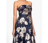 Betsy & Adam Women's Printed Strapless Long Dress
