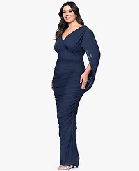 Betsy & Adam Plus V-Neck Long Sheath Dress