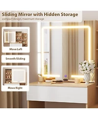 Gaomon Vanity Desk with Sliding Mirror & Lights, 4 Drawers, 7 Shelves, Charging Station, Stool Included, 3 Lighting Modes, Modern Makeup Vanity