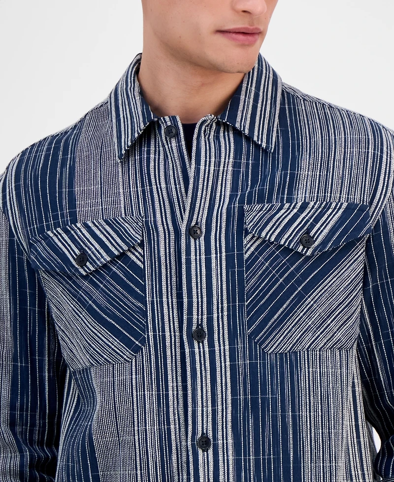 Guess Men's Atlas Linear Jacquard Long-Sleeve Cotton Overshirt