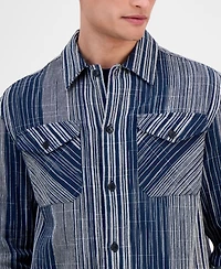 Guess Men's Atlas Linear Jacquard Long-Sleeve Cotton Overshirt