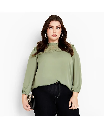City Chic Women's Plus Size Lace Angel Elbow Sleeve Top