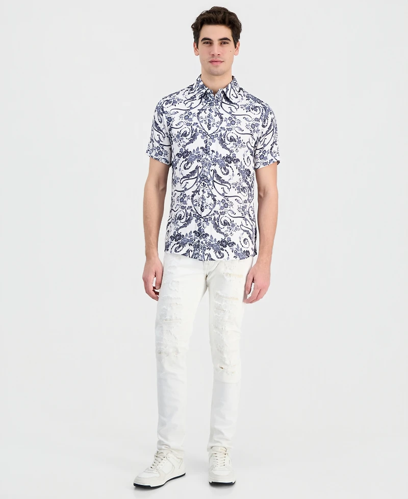 Guess Men's Wayco Decorative Floral Short-Sleeve Shirt