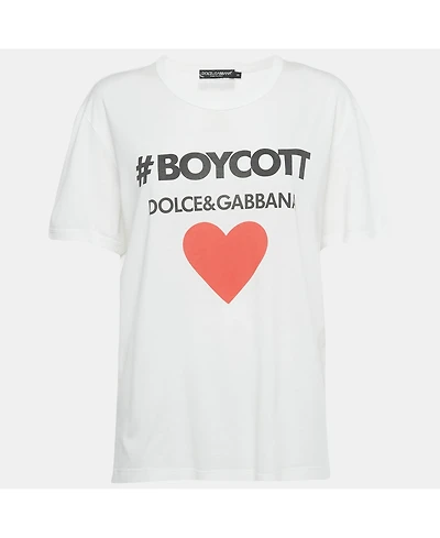 Pre-Owned Dolce & Gabbana Women's Boycott Logo Print Cotton T-Shirt