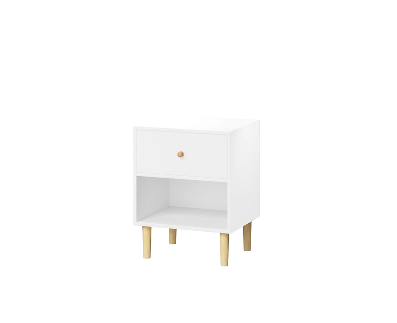 sumyeg Wooden Nightstand with One Drawer One Shelf in White