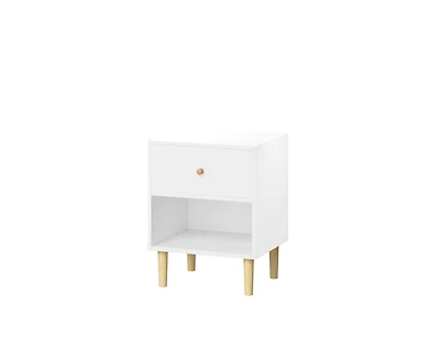 sumyeg Wooden Nightstand with One Drawer One Shelf in White