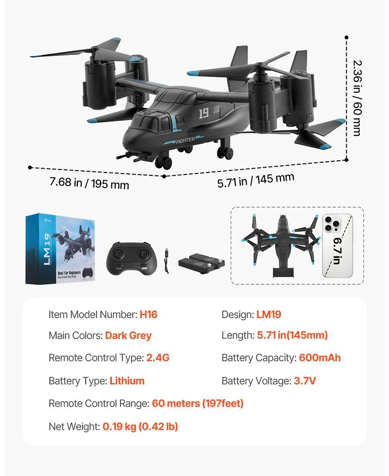 Mecale Rc Helicopter, 2.4GHz 4-Channel with Gyro & Wing Lights, One-Key Takeoff/Landing Flying Plane Toy for Kids 8+