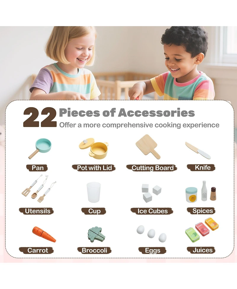 Hongge Wooden Corner Play Kitchen Set With Lights Sounds And 22 Accessories