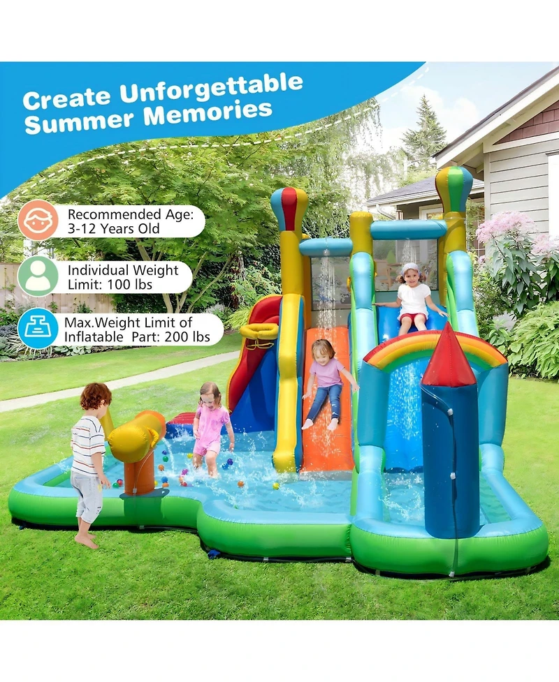 Hongge Inflatable Water Slide Park With Dual Slides Climbing Wall And Basketball Hoop