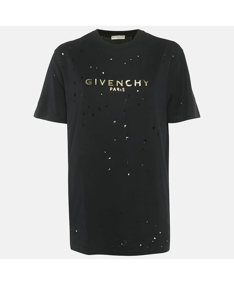 Pre-Owned Givenchy Women's Logo Print Cotton Distressed Crewneck T-Shirt