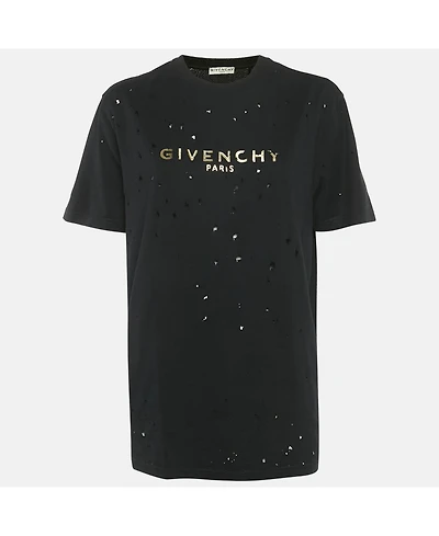 Pre-Owned Givenchy Women's Logo Print Cotton Distressed Crewneck T-Shirt