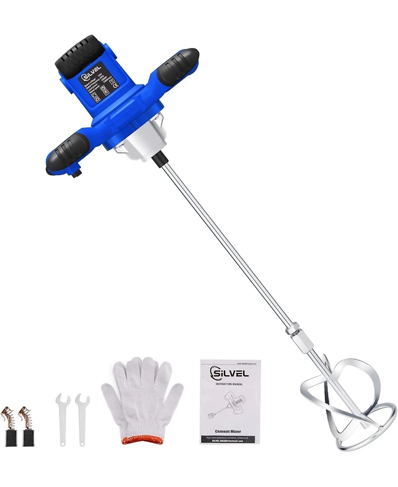 Silvel 2300W Electric Cement Mixer 110V Blue 6 Speed Handheld Concrete Mortar Mud Mixer Lightweight Ventilated Design for Home Renovation Use