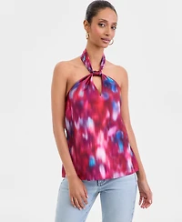 I.n.c. International Concepts Women's Printed Satin Knotted Halter Top, Macy's Exclusive