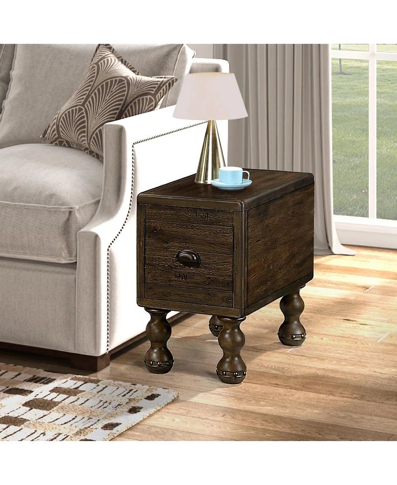 sumyeg Vintage Solid Wood End Table Narrow Rectangle Drawer Nightstand