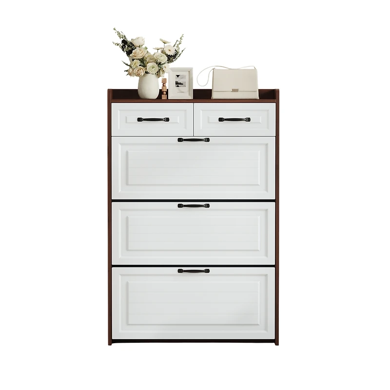 Clihome 3 Doors Shoe Cabinet with 2 Drawers, Pvc Door Design, Large Storage Space