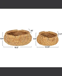Household Essentials Water Hyacinth Handwoven Flower Basket Set of 2, Tan