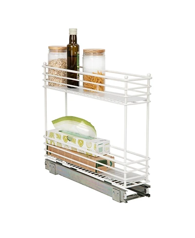 Household Essentials Glidez Steel Pull-Out Basket Storage Organizer, 2-Tier Design, White