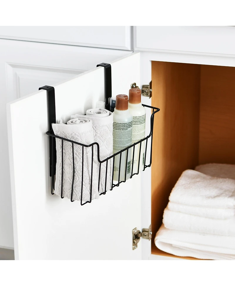 Household Essentials Over the Door Cut Out Metal Basket, Black