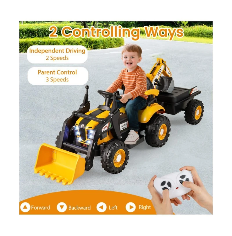 Hongge 4 in 1 Kids Ride On Tractor 12V with Remote
