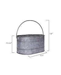 Storied Home Galvanized Metal Storage Caddy with 4 Compartments and Handle, Grey