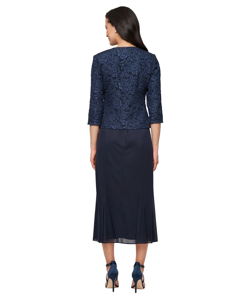 Alex Evenings Women's Textured Jacquard Tea-Length Midi Jacket Dress