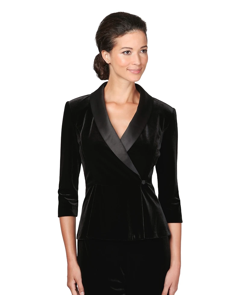 Alex Evenings Women's Satin-Collar Velvet Peplum Top