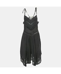 Pre-Owned Zadig & Voltaire Women's Black Lace Trim Cotton Rilli Asymmetric Midi Dress