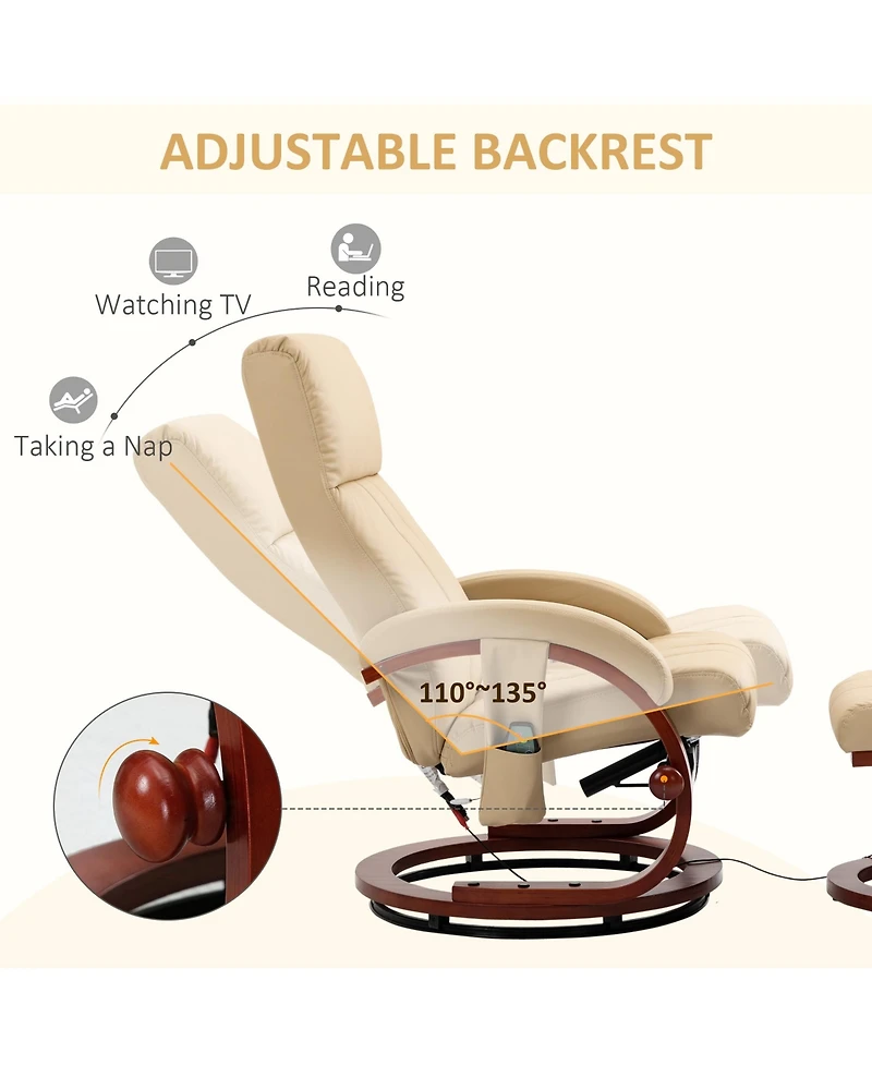 Homcom Recliner Chair with Ottoman, Electric Faux Leather Recliner with 10 Vibration Points and 5 Massage Mode, Reclining Chair with Remote Control, S