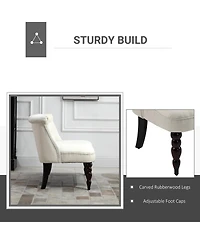 Homcom Upholstered Armless Fabric Loveseat with Button Tufted Design for Living Room with Wood Legs, Cream White