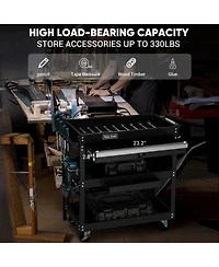 Ldhthopi 3 Tier Rolling Tool Cart All Metal Utility Cart with Wheels 330 lb Capacity and Storage Shelves for Garage or Workshop