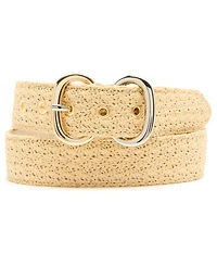 Steve Madden Women's Seasonal Straw Double Buckle Two-Tone Belt