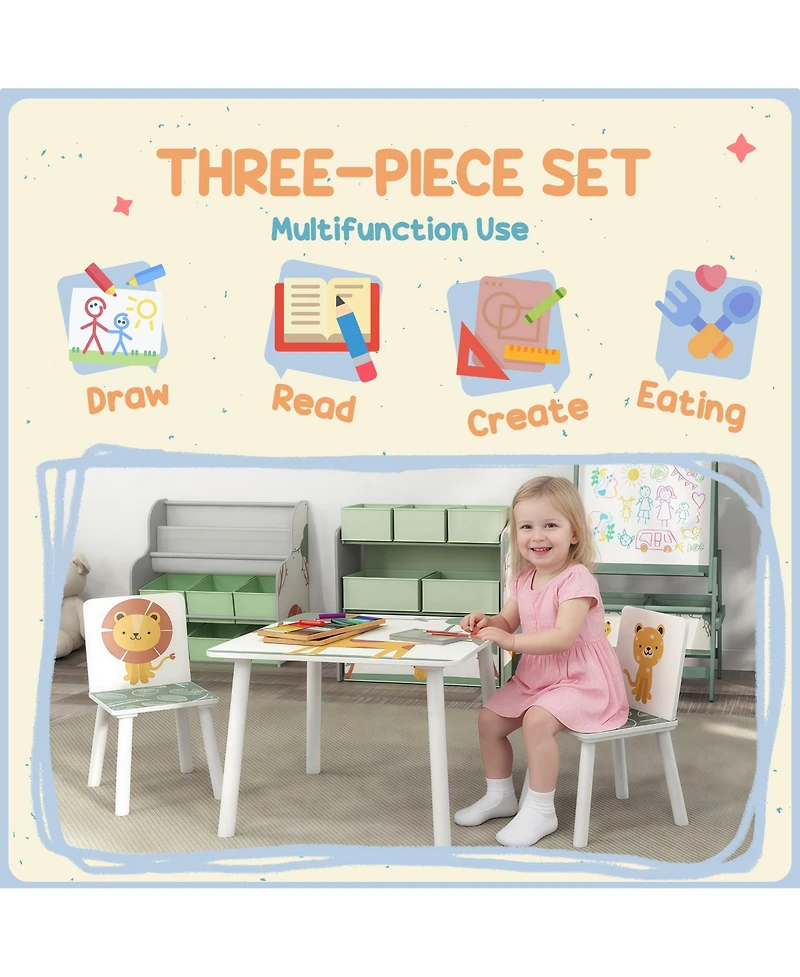 Qaba 3-Piece Toddler Table and Chair Set for Boys Girls Aged 3-8,
