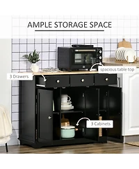 Homcom Modern Sideboard with Rubberwood Top, Buffet Cabinet with Storage Cabinets, Drawers and Adjustable Shelves for Living Room, Kitchen, Black