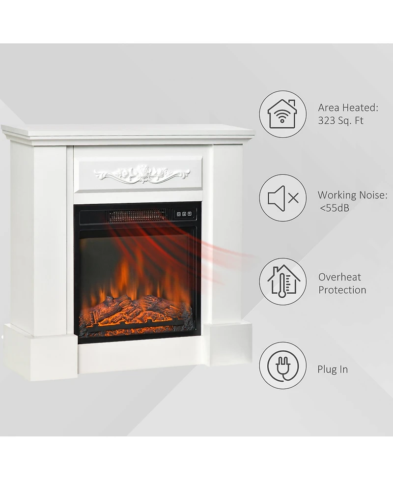 Homcom 32" 1400W Electric Fireplace Mantel w/ Realistic Led Log Heater, White