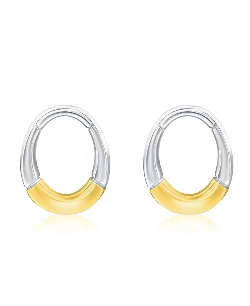 Simona Sterling Silver, Polished Oval Earrings - Two-Tone
