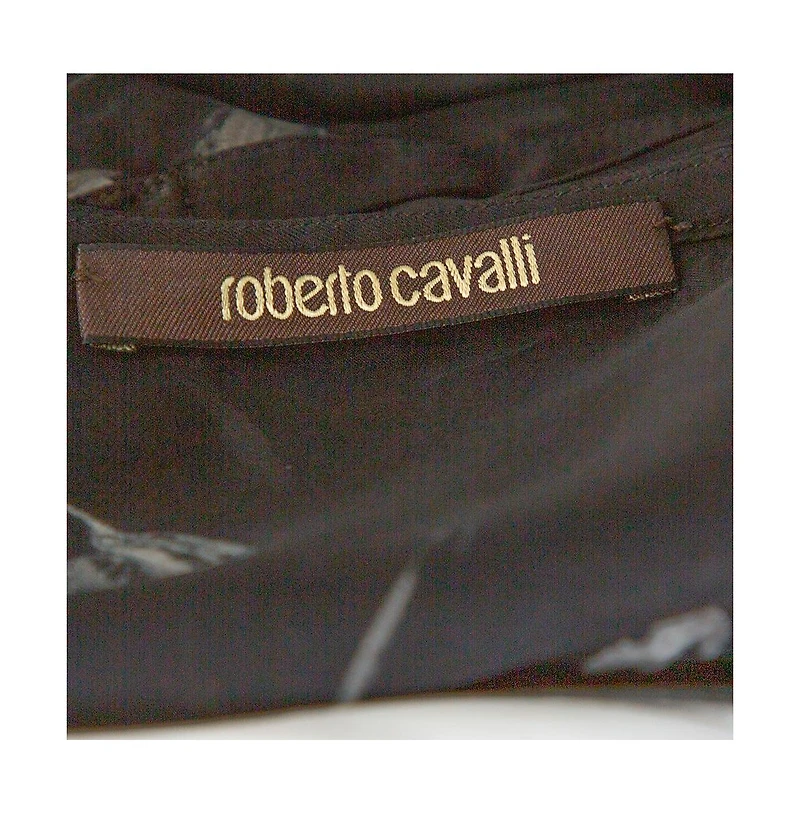 Pre-Owned Roberto Cavalli Women's Black Floral Print Silk Sheer Kaftan Blouse